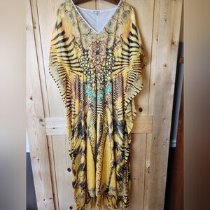 Speed Control NY Chiffon Kimono Sleeve Animal Floral Print Maxi Kaftan Dress